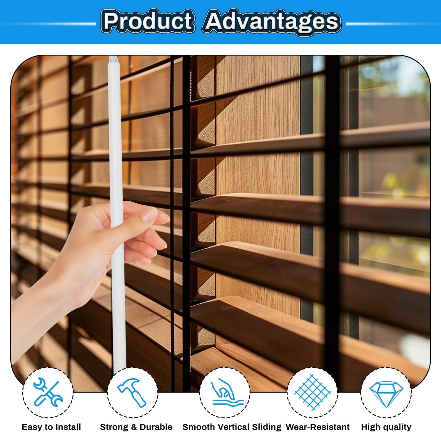 2 Pack 35 Blind Wand Replacement, White Tilt Wand with Hook and Grip for Vertical Blinds, Mini Blind Rod Stick Replacement for Window Curtains & Cordless Shades